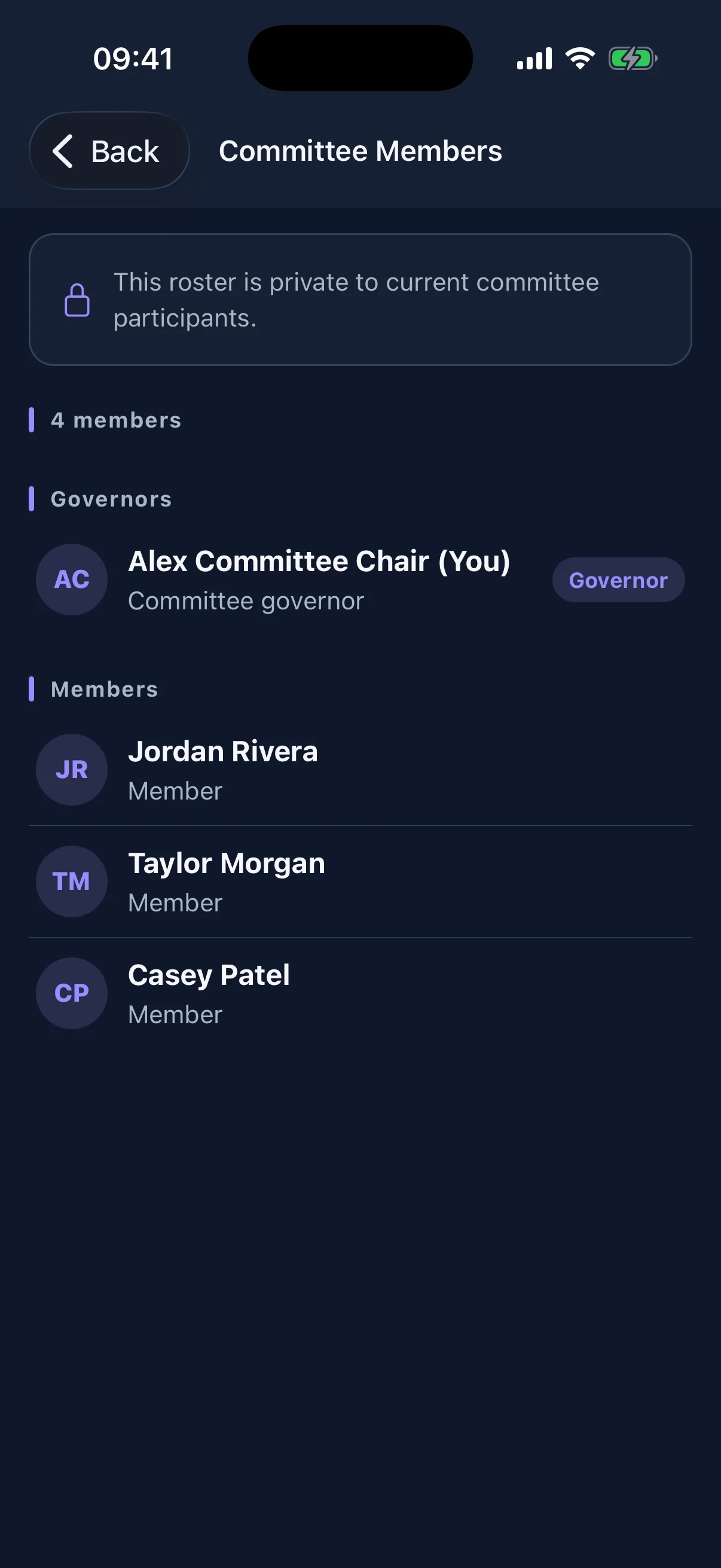 The live committee roster identifies the governor, chair, and members without exposing it agency-wide.