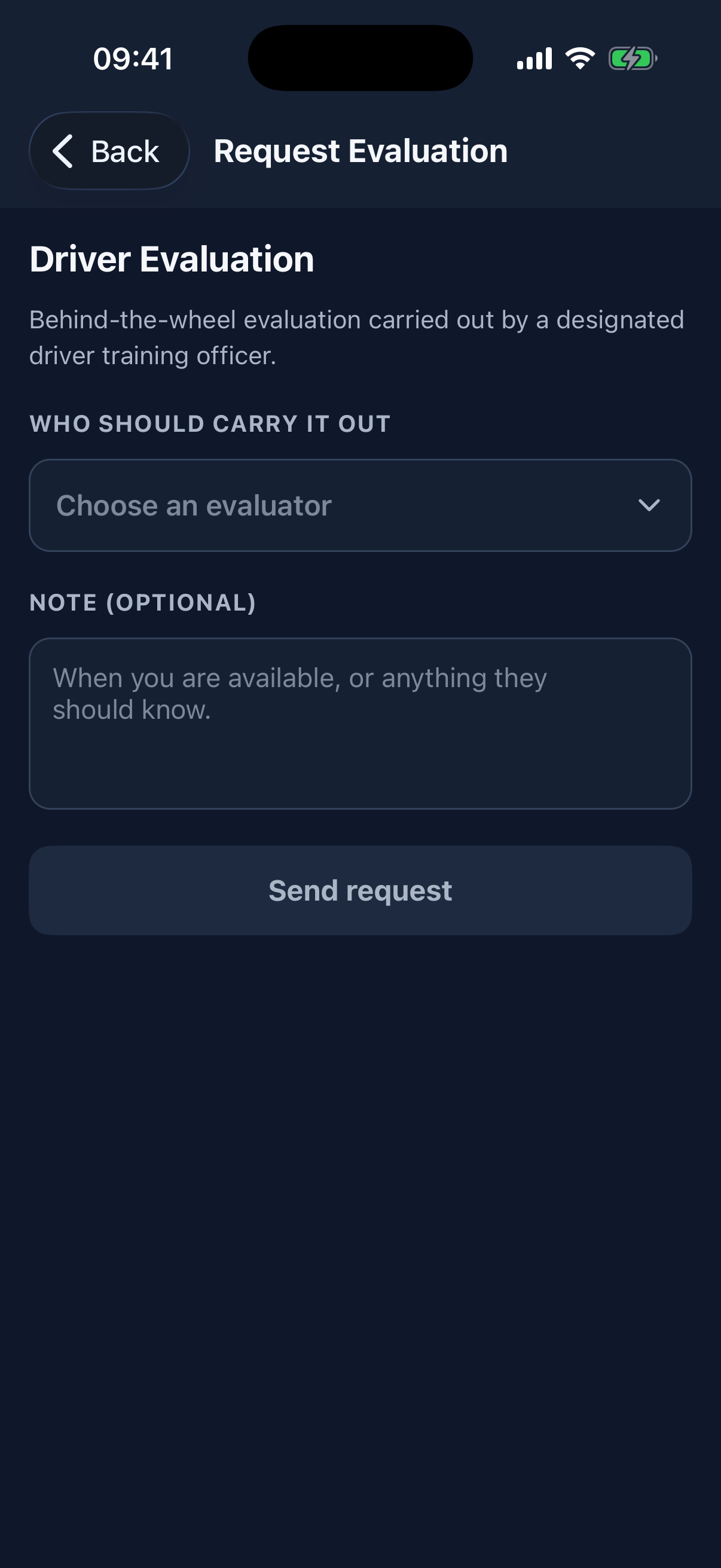 A member in training picks an approved training officer and asks for their evaluation — the officer is notified immediately.